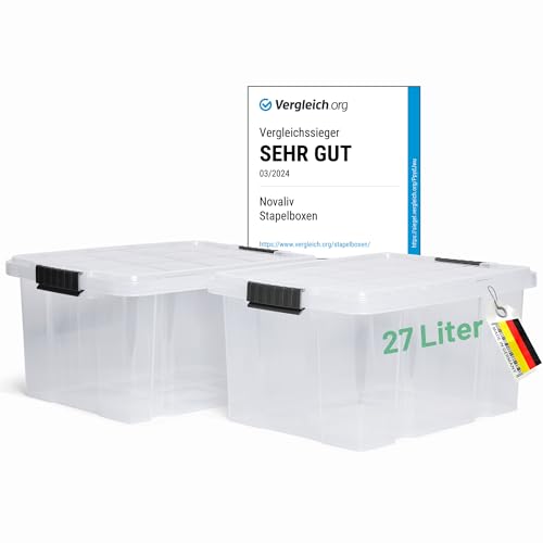 Novaliv 2x Aufbewahrungsboxen mit Deckel 27L transparente Nestbar stapelbare Storage boxes mit Clipverschluss Kunststoffbox BPA-frei 46,5x36,5x24 cm Novaliv 2x Aufbewahrungsboxen mit Deckel 27L transparente Nestbar stapelbare Storage boxes mit Clipverschluss Kunststoffbox BPA-frei 46,5x36,5x24 cm von Novaliv