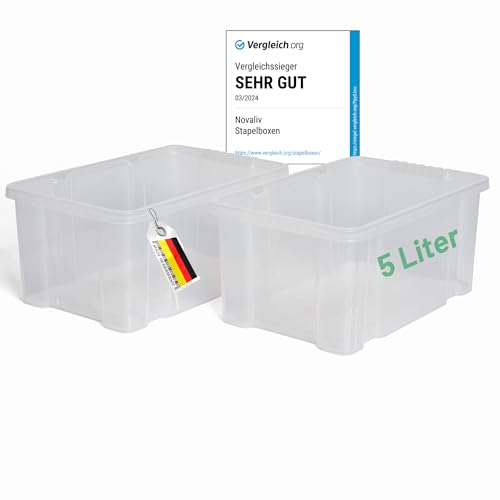 Novaliv 2x Aufbewahrungsboxen ohne Deckel 5L 30 x 19 x 14 cm transparente Nestbar stapelbare Storage boxes Kunststoff BPA-frei von Novaliv