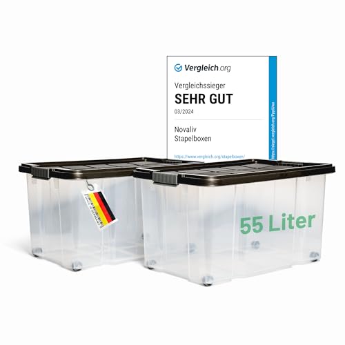 Novaliv 2x Aufbewahrungsboxen mit Deckel Groß 55L Anthrazit Nestbar stapelbar mit Clipverschluss Rollboxen Kunststoff BPA-frei 61x40x32,5 cm Novaliv 2x Aufbewahrungsboxen mit Deckel Groß 55L Anthrazit Nestbar stapelbar mit Clipverschluss Rollboxen Kunststoff BPA-frei 61x40x32,5 cm von Novaliv
