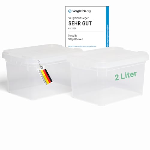 Novaliv 2x Aufbewahrungsboxen mit Deckel klein 2 L transparente Nestbar stapelbare Plastikboxen mit Clipverschluss Kunststoff BPA-frei 19 x 14 x 11 cm Novaliv 2x Aufbewahrungsboxen mit Deckel klein 2 L transparente Nestbar stapelbare Plastikboxen mit Clipverschluss Kunststoff BPA-frei 19 x 14 x 11 cm von Novaliv