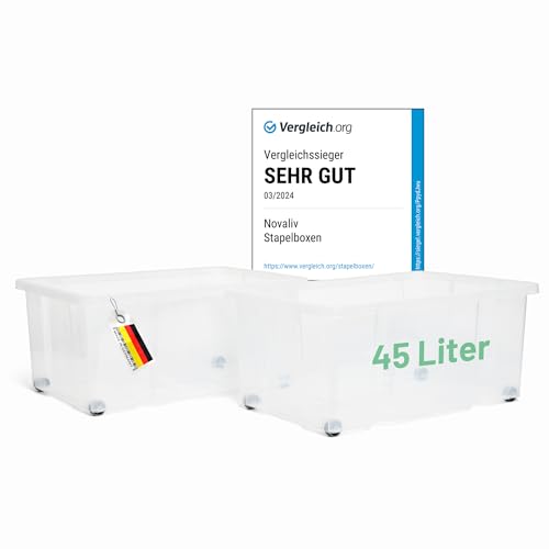 Novaliv 2x Aufbewahrungsboxen ohne Deckel Groß 45L transparente Nestbar stapelbar Rollboxen Kunststoff BPA-frei 59x39x25 cm Novaliv 2x Aufbewahrungsboxen ohne Deckel Groß 45L transparente Nestbar stapelbar Rollboxen Kunststoff BPA-frei 59x39x25 cm von Novaliv