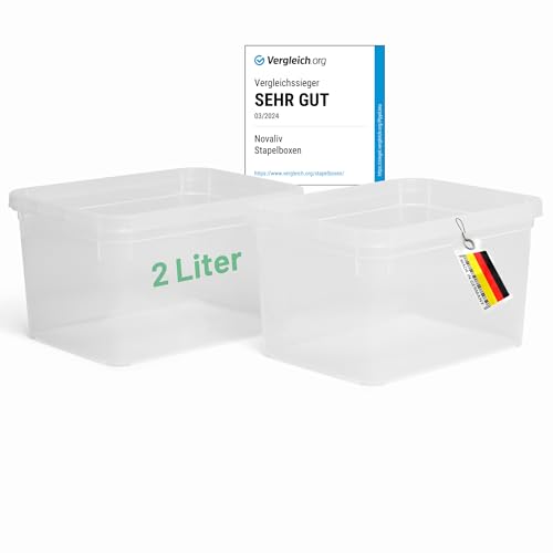 Novaliv 2x Aufbewahrungsboxen ohne Deckel klein 2 L transparente Nestbar stapelbare Plastikboxen Kunststoff BPA-frei 18,5x13,5x10 von Novaliv