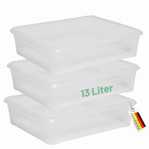 Novaliv 3x Aufbewahrungsboxen mit Deckel 13L transparente Boxen stapelbare Nestbar Storage boxes mit Clipverschluss Kunststoff BPA-frei 41x34x10 cm von Novaliv