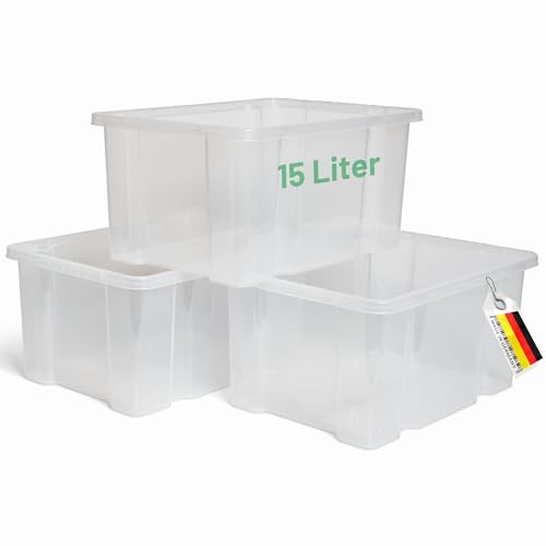 Novaliv 3x Aufbewahrungsboxen ohne Deckel 15L transparente Nestbar stapelbare Storage boxes Kunststoffbox BPA-frei 39x28,5x19,5 cm von Novaliv