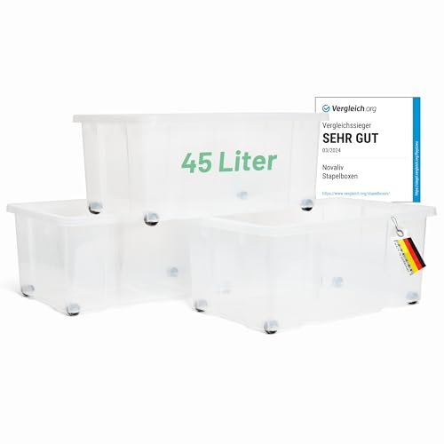 Novaliv 3x Aufbewahrungsboxen ohne Deckel Groß 45L transparente Nestbar stapelbar Rollboxen Kunststoff BPA-frei 59x39x25 cm Novaliv 3x Aufbewahrungsboxen ohne Deckel Groß 45L transparente Nestbar stapelbar Rollboxen Kunststoff BPA-frei 59x39x25 cm von Novaliv