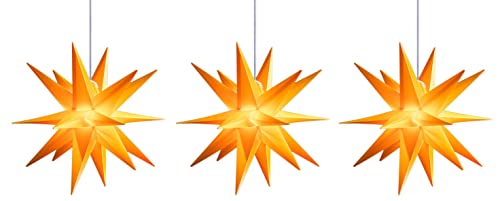 Novaliv 3x Weihnachtssterne beleuchtet LED Dekostern 55cm GELB hochwertige Kunststoffsterne mit TIMER FUNKTION 3D Stern 18 Zackig Leuchtsterne Faltstern Weihnachtslichter Winterbeleuchtung 3D Stern von Novaliv