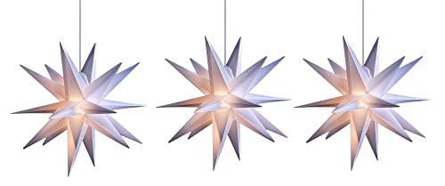 Novaliv 3x Weihnachtssterne beleuchtet LED Dekostern 55cm WEISS hochwertige Kunststoffsterne mit TIMER FUNKTION 3D Stern 18 Zackig Leuchtsterne Faltstern Weihnachtslichter Winterbeleuchtung 3D Stern von Novaliv