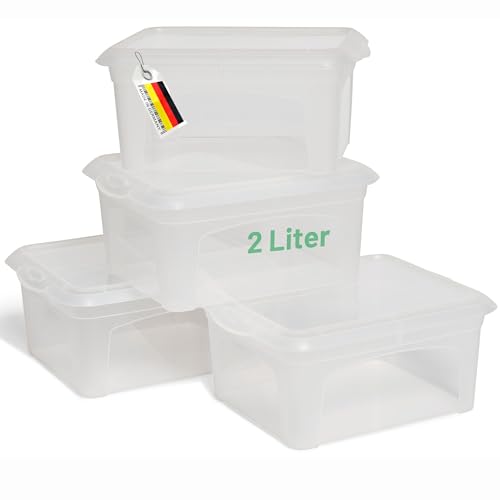 Novaliv 4x Aufbewahrungsboxen mit Deckel klein 2 L transparente Nestbar stapelbare Plastikboxen mit Clipverschluss Kunststoff BPA-frei 20x16,5x9 cm von Novaliv