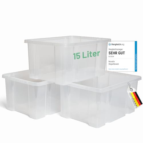 Novaliv 4x Aufbewahrungsboxen ohne Deckel 15L transparente Nestbar stapelbare Storage boxes Kunststoffbox BPA-frei 39x28,5x19,5 cm von Novaliv