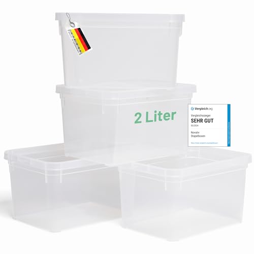 Novaliv 4x Aufbewahrungsboxen ohne Deckel klein 2 L transparente Nestbar stapelbare Plastikboxen Kunststoff BPA-frei 18,5x13,5x10 von Novaliv