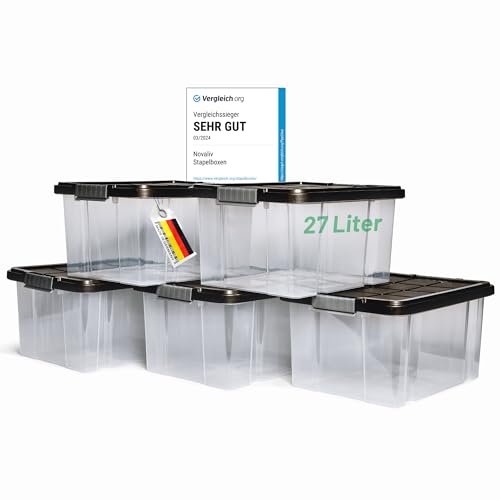 Novaliv 5x Aufbewahrungsboxen mit Deckel 27L Anthrazit Nestbar stapelbare Storage boxes mit Clipverschluss Kunststoffbox BPA-frei 46,5x36,5x24 cm Novaliv 5x Aufbewahrungsboxen mit Deckel 27L Anthrazit Nestbar stapelbare Storage boxes mit Clipverschluss Kunststoffbox BPA-frei 46,5x36,5x24 cm von Novaliv