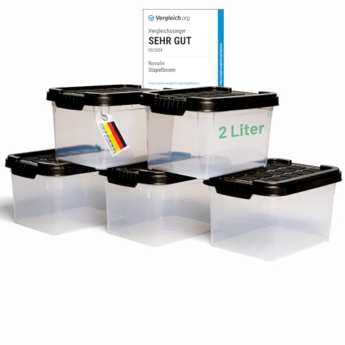 Novaliv 5x Aufbewahrungsboxen mit Deckel klein 2 L Anthrazit Nestbar stapelbare Plastikboxen mit Clipverschluss Kunststoff BPA-frei 19 x 14 x 11 cm Novaliv 5x Aufbewahrungsboxen mit Deckel klein 2 L Anthrazit Nestbar stapelbare Plastikboxen mit Clipverschluss Kunststoff BPA-frei 19 x 14 x 11 cm von Novaliv