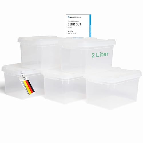 Novaliv 5x Aufbewahrungsboxen mit Deckel klein 2 L transparente Nestbar stapelbare Plastikboxen mit Clipverschluss Kunststoff BPA-frei 19 x 14 x 11 cm Novaliv 5x Aufbewahrungsboxen mit Deckel klein 2 L transparente Nestbar stapelbare Plastikboxen mit Clipverschluss Kunststoff BPA-frei 19 x 14 x 11 cm von Novaliv