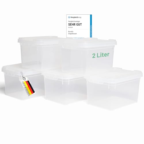 Novaliv 5x Aufbewahrungsboxen mit Deckel klein 2 L transparente Nestbar stapelbare Plastikboxen mit Clipverschluss Kunststoff BPA-frei 19 x 14 x 11 cm von Novaliv