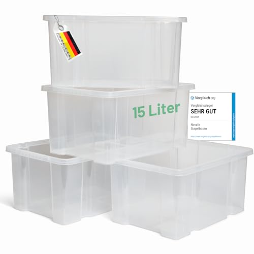 Novaliv 5x Aufbewahrungsboxen ohne Deckel 15L transparente Nestbar stapelbare Storage boxes Kunststoffbox BPA-frei 39x28,5x19,5 cm von Novaliv