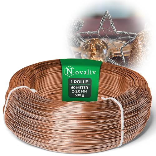 Novaliv 60 Meter Aluminiumdraht 2mm Kupfer, Basteldraht ideal als Biegedraht zum basteln, Vielseitig für DIY-Projekte und Dekorationen, 60m Rolle Dekodraht, Blumendraht, kein Schmuckdraht Novaliv 60 Meter Aluminiumdraht 2mm Kupfer, Basteldraht ideal als Biegedraht zum basteln, Vielseitig für DIY-Projekte und Dekorationen, 60m Rolle Dekodraht, Blumendraht, kein Schmuckdraht von Novaliv