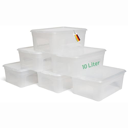 Novaliv 6x Aufbewahrungsboxen mit Deckel 10L transparente Boxen stapelbare Nestbar Storage boxes mit Clipverschluss Kunststoff BPA-frei 37x26x14 cm von Novaliv