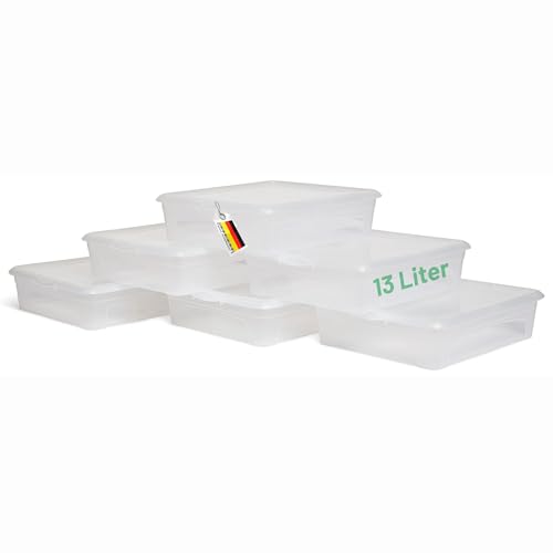 Novaliv 6x Aufbewahrungsboxen mit Deckel 13L transparente Boxen stapelbare Nestbar Storage boxes mit Clipverschluss Kunststoff BPA-frei 41x34x10 cm von Novaliv