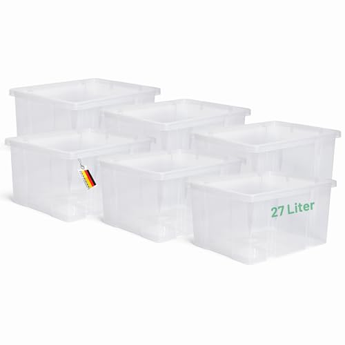 Novaliv 6x Aufbewahrungsboxen ohne Deckel 27L transparente Nestbar Drehstapelbox Euroboxen Kunststoffboxen BPA-frei 44,5x35,5x23 cm für Kistenregal von Novaliv