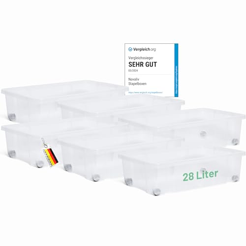 Novaliv 6x Unterbettkommode ohne Deckel 28L Aufbewahrungsbox transparente Nestbar stapelbare Rollkiste BPA-frei 59x39x16 cm Novaliv 6x Unterbettkommode ohne Deckel 28L Aufbewahrungsbox transparente Nestbar stapelbare Rollkiste BPA-frei 59x39x16 cm von Novaliv