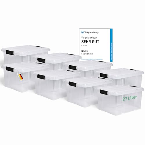 Novaliv 8x Aufbewahrungsboxen mit Deckel 27L transparente Nestbar stapelbare Storage boxes mit Clipverschluss Kunststoffbox BPA-frei 46,5x36,5x24 cm Novaliv 8x Aufbewahrungsboxen mit Deckel 27L transparente Nestbar stapelbare Storage boxes mit Clipverschluss Kunststoffbox BPA-frei 46,5x36,5x24 cm von Novaliv