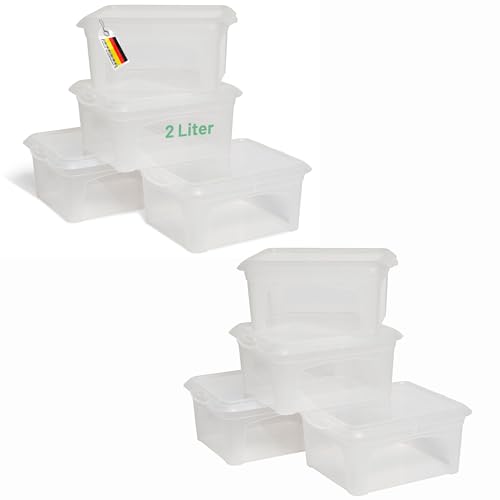 Novaliv 8x Aufbewahrungsboxen mit Deckel klein 2 L transparente Nestbar stapelbare Plastikboxen mit Clipverschluss Kunststoff BPA-frei 20x16,5x9 cm von Novaliv