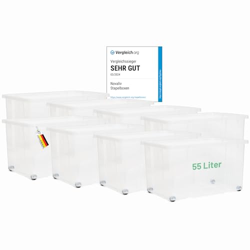 Novaliv 8x Aufbewahrungsboxen ohne Deckel Groß 55L transparente Nestbar stapelbar Rollboxen Kunststoff BPA-frei 59x39x31,5 cm von Novaliv