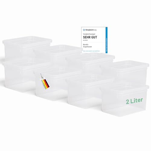 Novaliv 8x Aufbewahrungsboxen ohne Deckel klein 2 L transparente Nestbar stapelbare Plastikboxen Kunststoff BPA-frei 18,5x13,5x10 von Novaliv