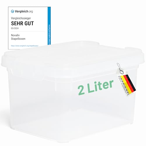 Novaliv Aufbewahrungsbox mit Deckel klein 2 L transparente Nestbar stapelbare Plastikbox mit Clipverschluss Kunststoff BPA-frei 19 x 14 x 11 cm von Novaliv