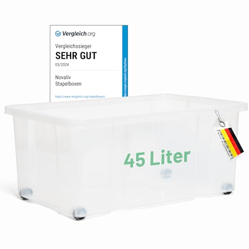 Novaliv Aufbewahrungsbox ohne Deckel Groß 45L transparente Nestbar stapelbare Plastikbox Eurobox BPA-frei 59x39x25 cm Novaliv Aufbewahrungsbox ohne Deckel Groß 45L transparente Nestbar stapelbare Plastikbox Eurobox BPA-frei 59x39x25 cm von Novaliv
