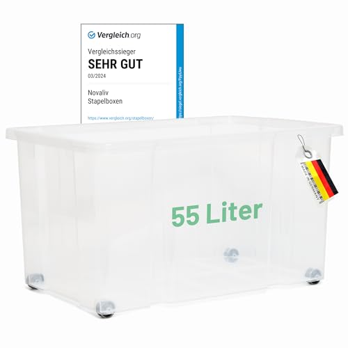 Novaliv Aufbewahrungsbox ohne Deckel Groß 55L transparente Nestbar stapelbare Plastikbox Eurobox BPA-frei 59x39x31,5 cm von Novaliv