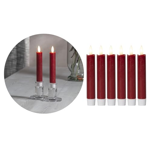 Novaliv Stabkerzen LED mit Timer ROT 6 Stück Indoor 6 Stunden ECHTWACHS 15cm Höhe für Kerzen 2,2cm Durchmesser 2 AAA Batterien notwendig LED Stabkerzen 4er Set 2X bewegliche Flamme Licht von Novaliv