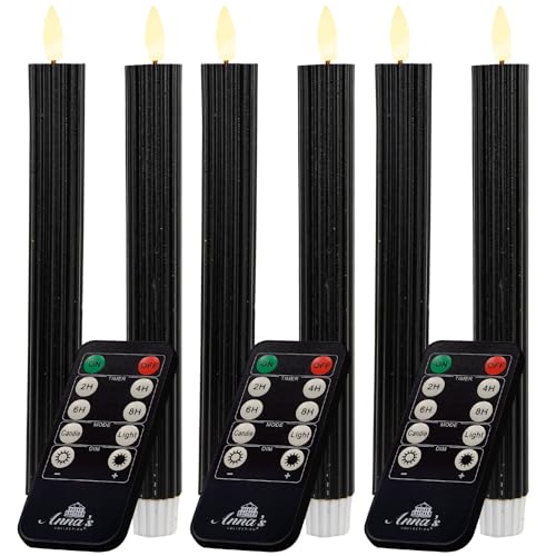 Novaliv Stabkerzen LED mit Timer SCHWARZ 6 Stück Indoor 6 Stunden ECHTWACHS gerippt 23cm Höhe für Kerzen 2,2cm Durchmesser 2 AAA Batterien notwendig LED Stabkerzen 2er Set SCHWARZ (Zwei Mal) von Novaliv