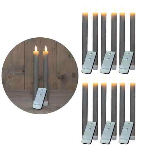 Novaliv Stabkerzen LED mit Timer Taupe GRAU 12 Stück Indoor 6 Stunden ECHTWACHS 23cm Höhe für Kerzen 2,2cm Durchmesser 2 AAA Batterien notwendig LED Stabkerzen 4er Set 3X bewegliche Flamme Licht von Novaliv