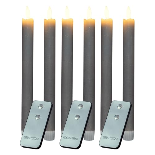 Novaliv Stabkerzen LED mit Timer Taupe GRAU 8 Stück Indoor 6 Stunden ECHTWACHS 23cm Höhe für Kerzen 2,2cm Durchmesser 2 AAA Batterien notwendig LED Stabkerzen 4er Set 2X bewegliche Flamme Licht von Novaliv