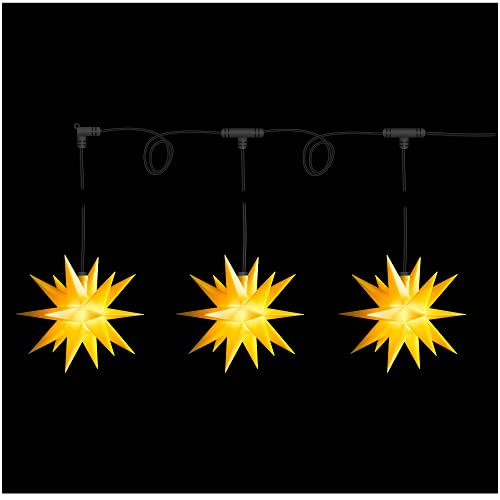 Novaliv Weihnachtsstern Dekostern Lichterkette | 12cm Sterne 3,5m Länge | 3er Sternenkette GELB | Innen und Aussen | LED mit Baterriefach | Weihnachtsdeko Stern beleuchtet von Novaliv