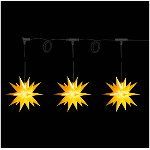 Novaliv Weihnachtsstern Dekostern Lichterkette | 12cm Sterne 3,5m Länge | 3er Sternenkette GELB | Innen und Aussen | LED mit Baterriefach | Weihnachtsdeko Stern beleuchtet von Novaliv