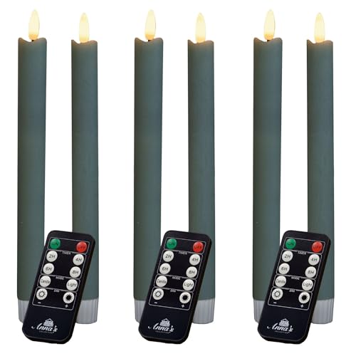 Stabkerzen LED mit Timer Grün 6 Stück Indoor - 6 Stunden - ECHTWACHS 23cm Höhe für Kerzen 2,2cm Durchmesser 2 AAA Batterien notwendig LED Stabkerzen 2er Set Grün (Zwei Mal) bewegliche Flamme Licht von Novaliv