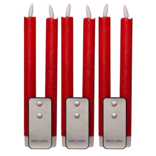 Stabkerzen LED mit Timer ROT 8 Stück indoor - 6 Stunden - ECHTWACHS 23cm Höhe für Kerzen 2,2cm Durchmesser 2 AAA Batterien notwendig LED Stabkerzen 4er Set ROT (zwei Mal) bewegliche Flamme Licht von Novaliv