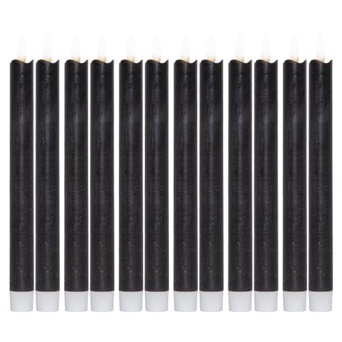 Stabkerzen LED mit Timer SCHWARZ 12 Stück indoor 6 Stunden ECHTWACHS 24cm Höhe für Kerzen 2,2cm Durchmesser 2 AAA Batterien notwendig LED Stabkerzen 4er Set SCHWARZ (drei Mal) bewegliche Flamme Licht von Novaliv