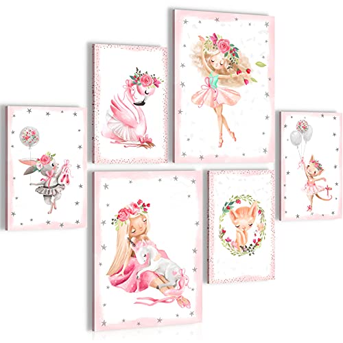 Novart Wandbilder Set Ballerina Rosa - KEIN EXTRA RAHMEN BENÖTIGT - Modern Deko - Kinderzimmer Mädchen N021063a von Novart