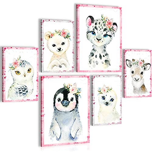 Novart Wandbilder Set Tiere Rosa - KEIN EXTRA RAHMEN BENÖTIGT - Modern Deko - Kinderzimmer Mädchen N017463a von Novart