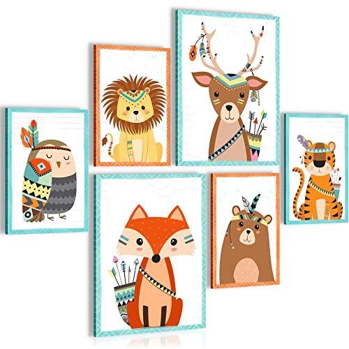 Novart Wandbilder Set Tiere Indianer - KEIN EXTRA RAHMEN BENÖTIGT - Modern Deko - Kinderzimmer Mädchen Junge N000263a Novart Wandbilder Set Tiere Indianer - KEIN EXTRA RAHMEN BENÖTIGT - Modern Deko - Kinderzimmer Mädchen Junge N000263a von Novart
