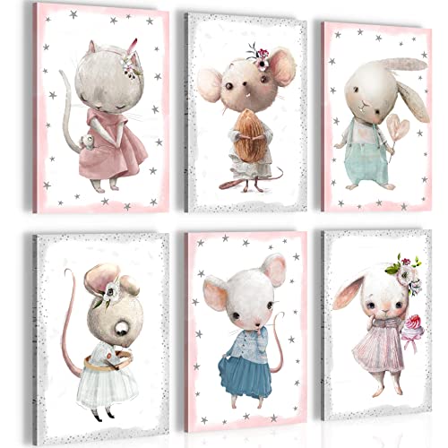 Novart Wandbilder Set Tiere - KOMPLETT AUFHÄNGFERTIG - Made in Germany - Moderne Bilder Kinderzimmer Mädchen - N000064a von Novart