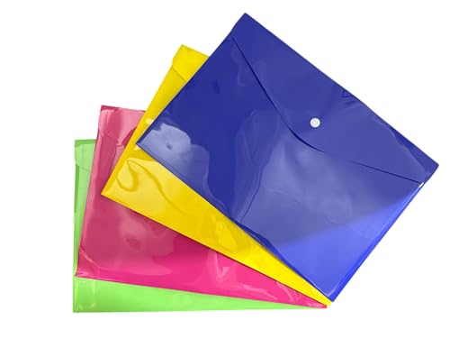 A4 Dokumentenmappen mit Druckknopf, 12 Stück, farbige halbtransparente Kunststoff-Ordner (gelb) von NovatoStar