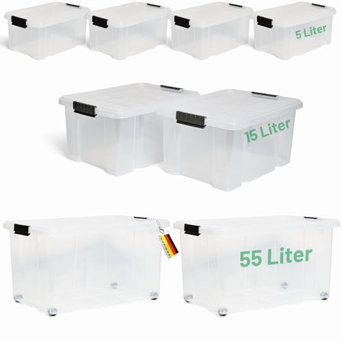 Novaliv 7 tlg Sparset Aufbewahrungsboxen mit Deckel Transparent 2x55 L + 2x 15L + 4x 5L Nestbar stapelbar Clipverschluss Rollboxen BPA-frei Novaliv 7 tlg Sparset Aufbewahrungsboxen mit Deckel Transparent 2x55 L + 2x 15L + 4x 5L Nestbar stapelbar Clipverschluss Rollboxen BPA-frei von Novatool