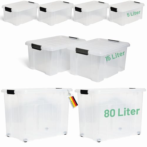 Novaliv 7 tlg Sparset Aufbewahrungsboxen mit Deckel Transparent 2x80 L + 2x 15L + 4x 5L Nestbar stapelbar Clipverschluss Rollboxen BPA-frei Novaliv 7 tlg Sparset Aufbewahrungsboxen mit Deckel Transparent 2x80 L + 2x 15L + 4x 5L Nestbar stapelbar Clipverschluss Rollboxen BPA-frei von Novatool