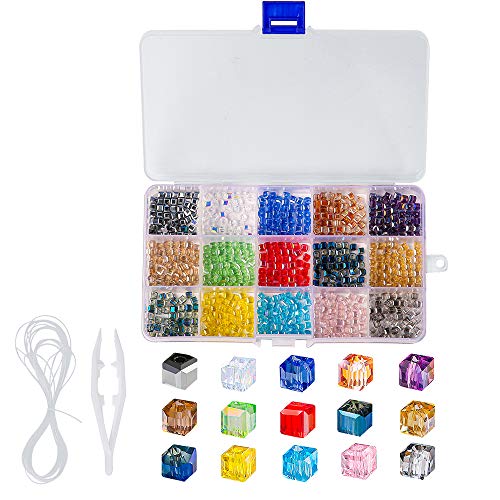 Novborcz Würfelförmige Glasperlen für Schmuckherstellung, 4 mm, AB-Farbe, 750 Stück, Kristall-Abstandshalter für Armband, Halskette, Zubehör Novborcz Würfelförmige Glasperlen für Schmuckherstellung, 4 mm, AB-Farbe, 750 Stück, Kristall-Abstandshalter für Armband, Halskette, Zubehör von Novborcz