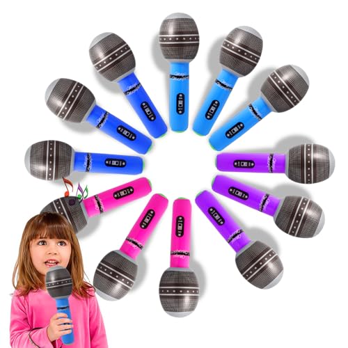 Novelty Place Aufblasbares Mikrofon-Set Kinder und Erwachsene, 10 Zoll (12er-Pack) von Novelty Place