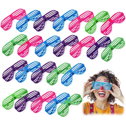 Novelty Place] Neon Farbe Shutter Brille 80er Jahre Party Schlitz Sonnenbrille für Kinder & Erwachsene - 12 Paare (4 Farben) von Novelty Place